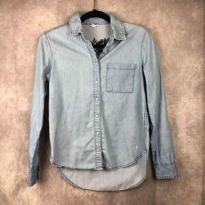 Aeropostale‎ Denim Shirt Womens Small Embroidered Button Up Western Jean Cotton
